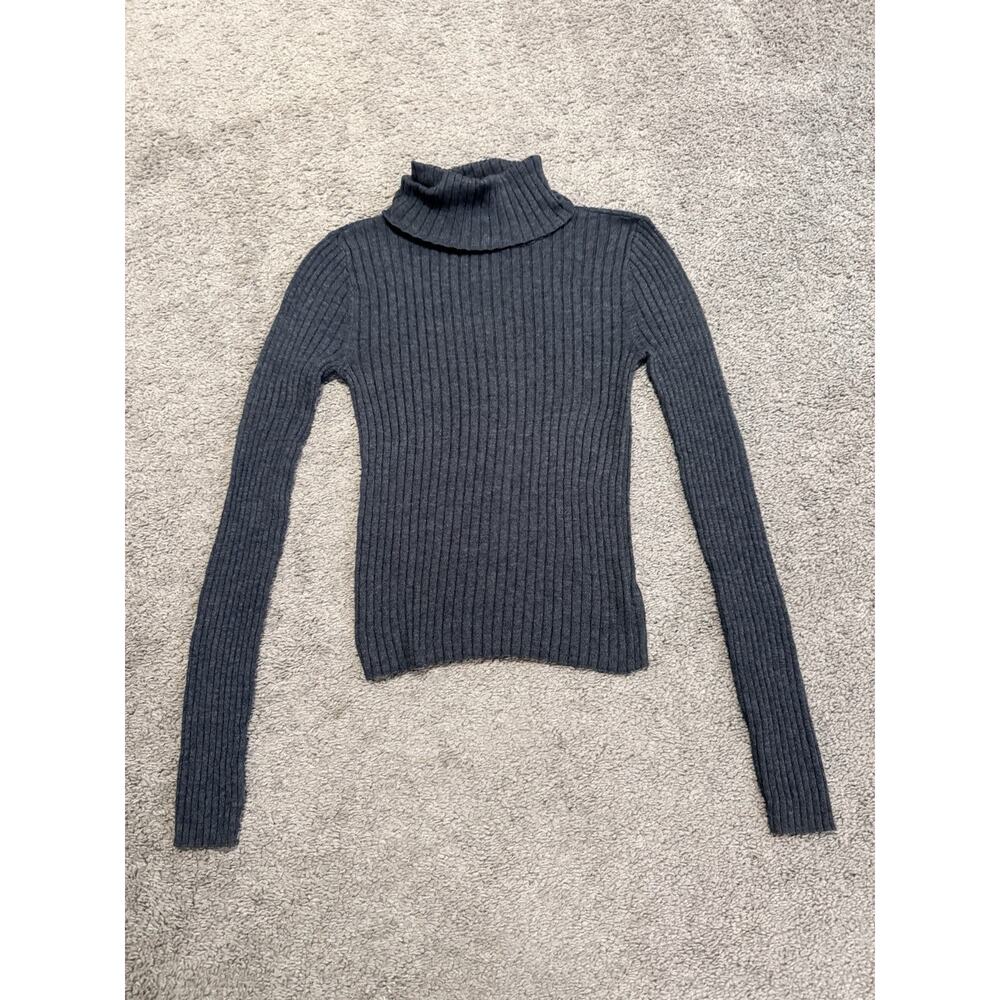 Heather Gray Ribbed Stretchy Turtleneck Women’s Small Long Sleeve Sweater Top